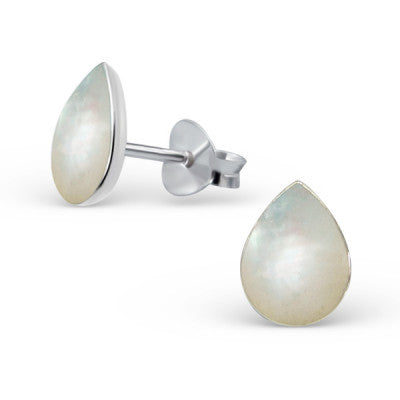 White tear drop sterling silver studs