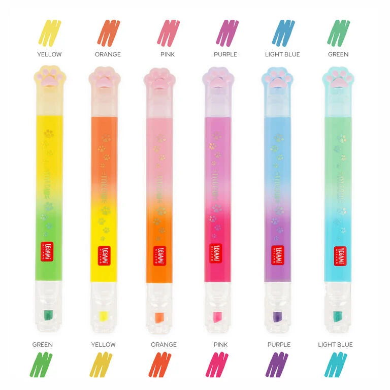 Set of 6 Kitty Dual-Tip Highlighters - Meow