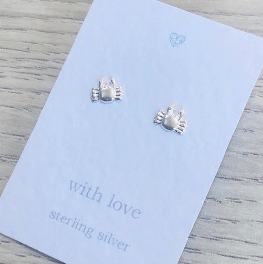 Crab stud earrings sterling silver