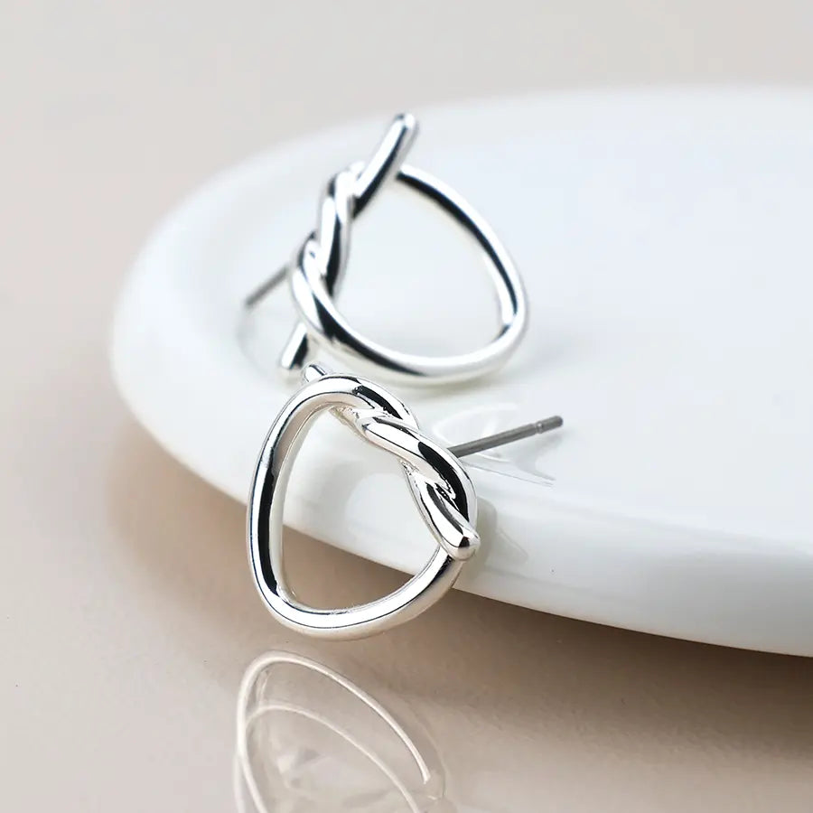 Silver plated knot heart earrings