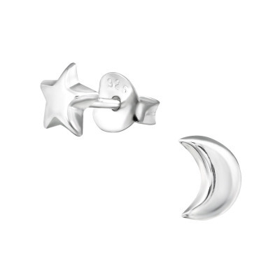 Star and moon sterling silver stud earrings