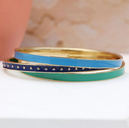 Blue and green mix golden enamel bangle set by POM