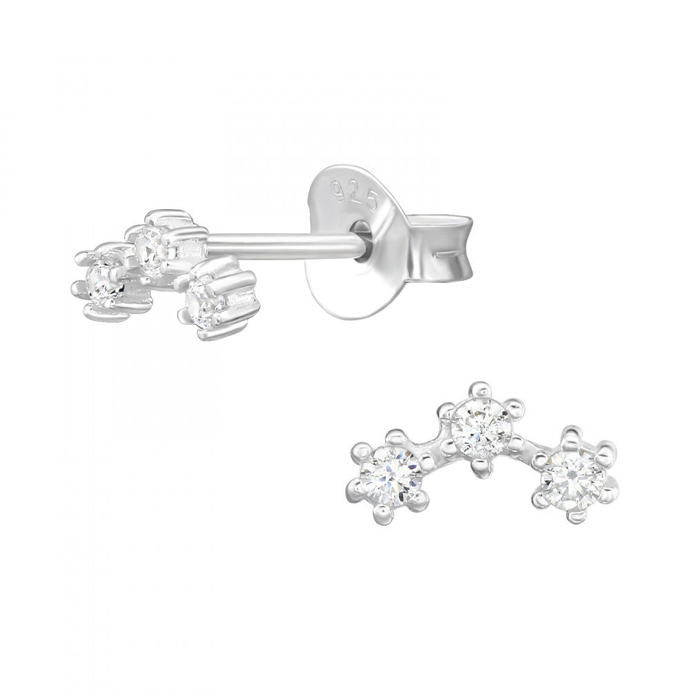 Curved Sterling Silver Cubic Zirconia stud earrings