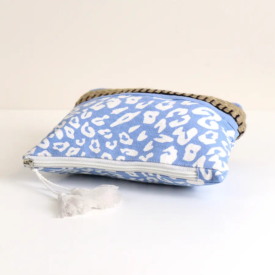 Pale blue animal print cotton travel pouch
