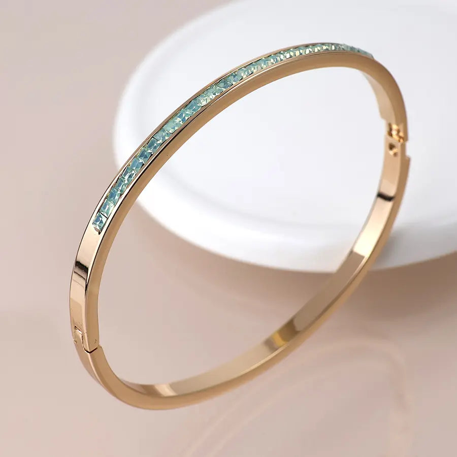 Golden green crystals hinged bangle