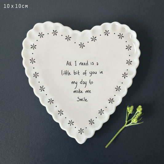 Heart scallop coaster-All I need is a little bit of you in my day to make me smile