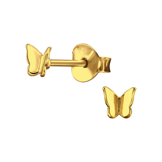 Tiny butterfly gold plate sterling silver stud earrings