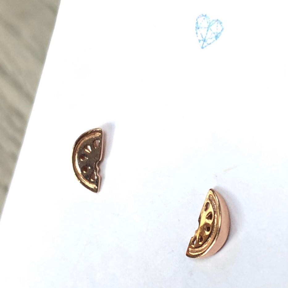 Watermelon slice rose gold plated stud earrings