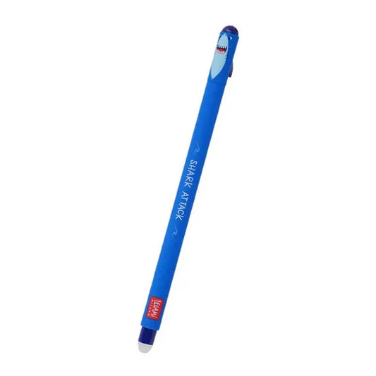 Shark erasable blue ink gel pen. Legami