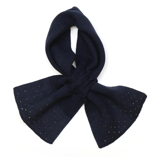 Navy fine knit pull through sparkle edge scarf