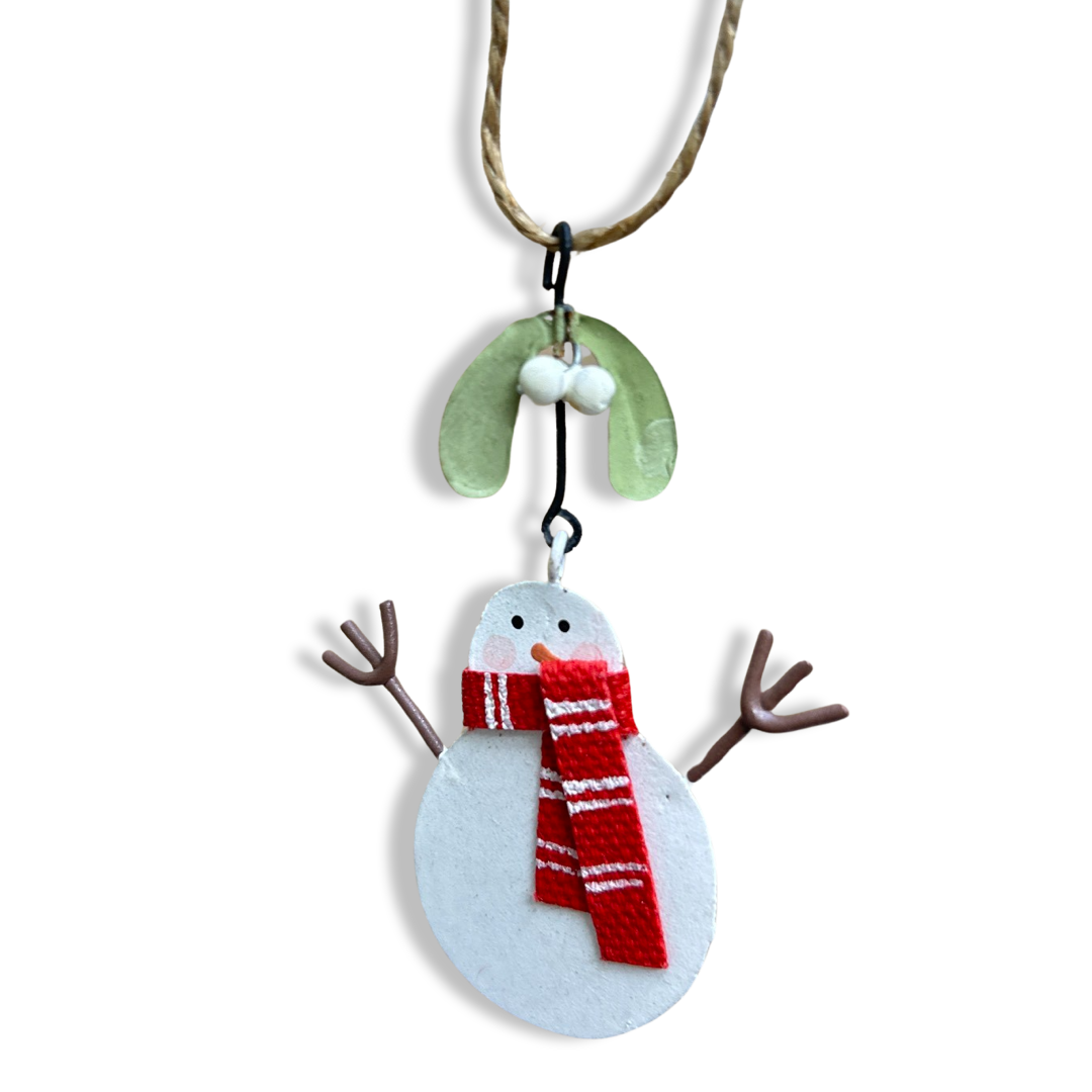 Snowman under the mistletoe Christmas tree ornament