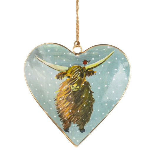 Highland cow heart hanging decoration