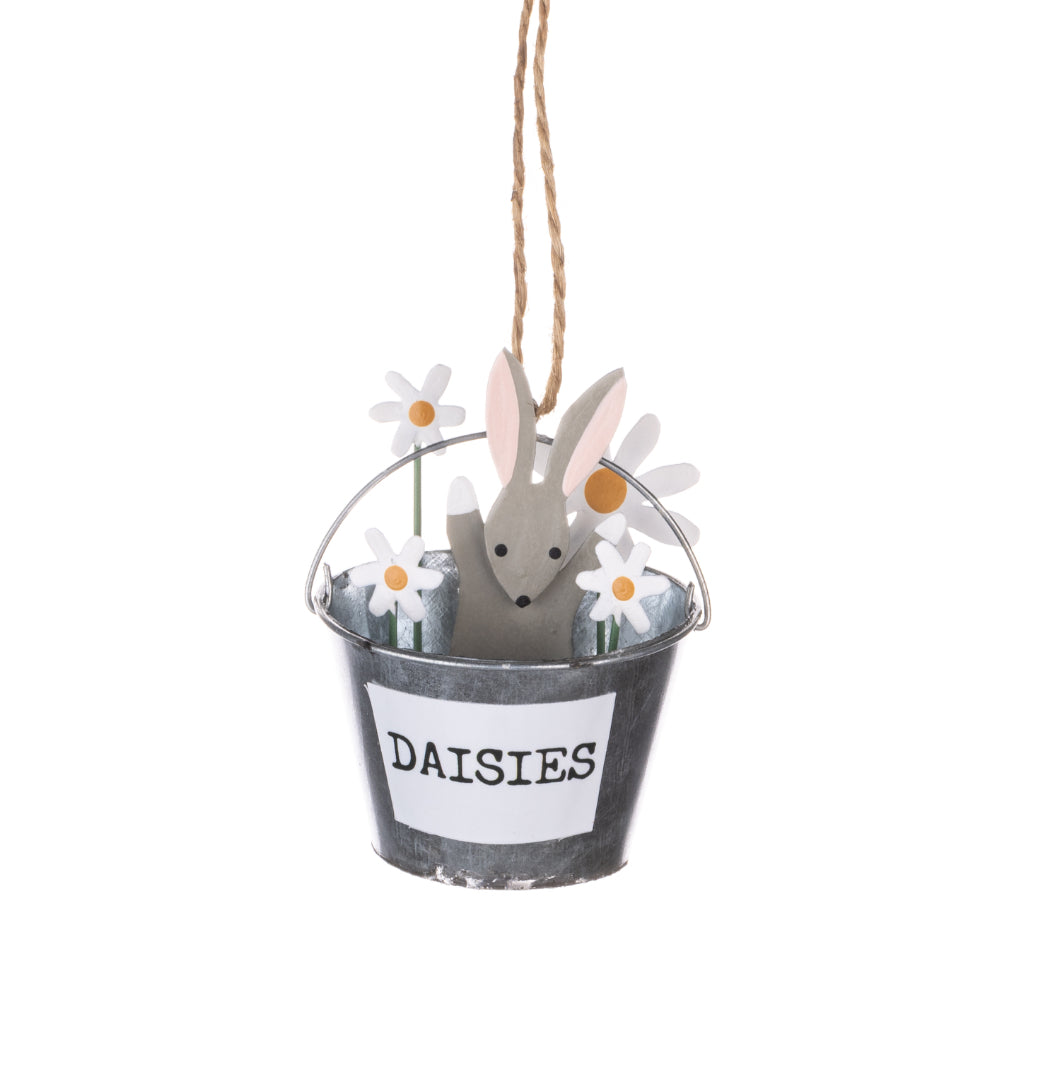Daisies and Bunny in Bucket hanging Easter decoration