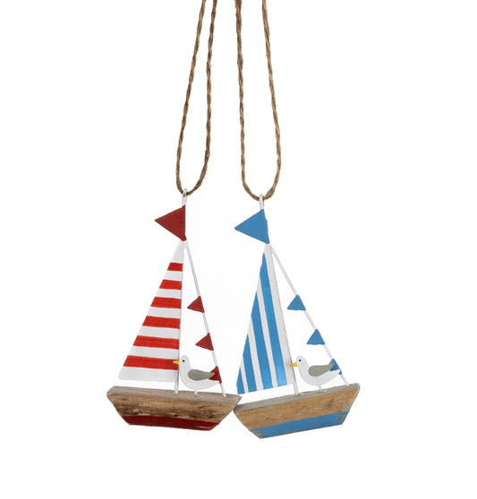 Yacht with seagull hanging decoration. Blue or red