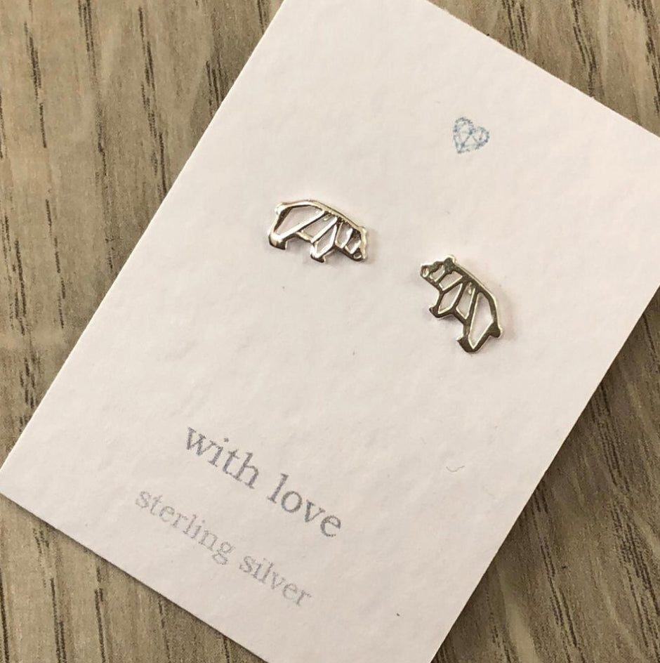 Bear sterling silver stud earring