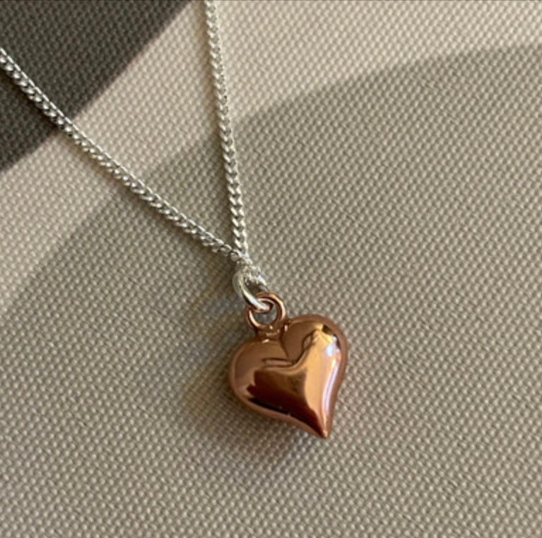 Rose gold plated puff heart necklace