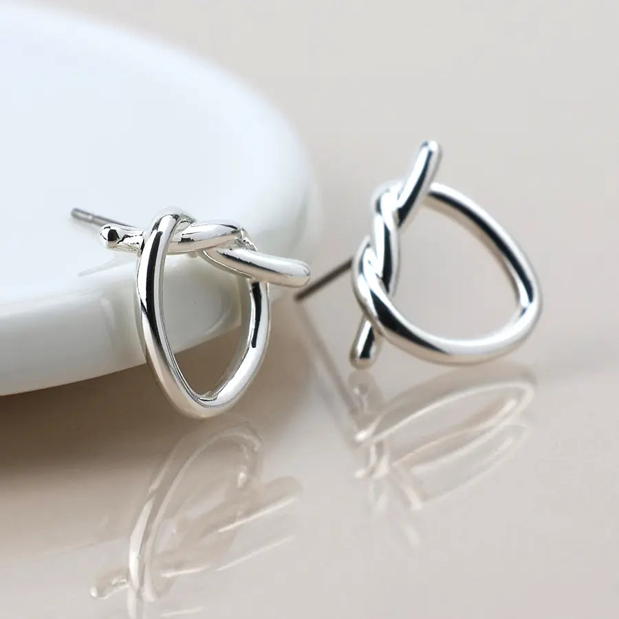 Silver plated knot heart earrings