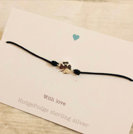 Four leaf clover sterling silver charm adjustable cord bracelet