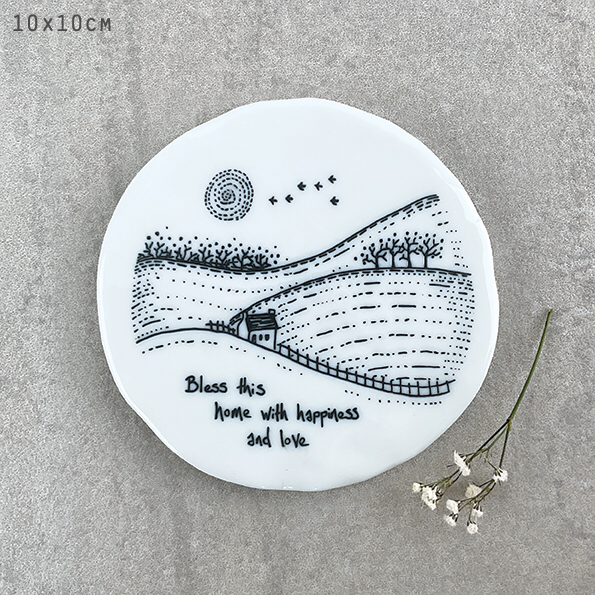 East of India round china coaster Bless this home with happiness and love