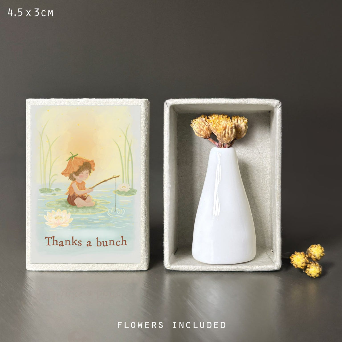 Matchbox vase & dried flowers-Thanks a bunch