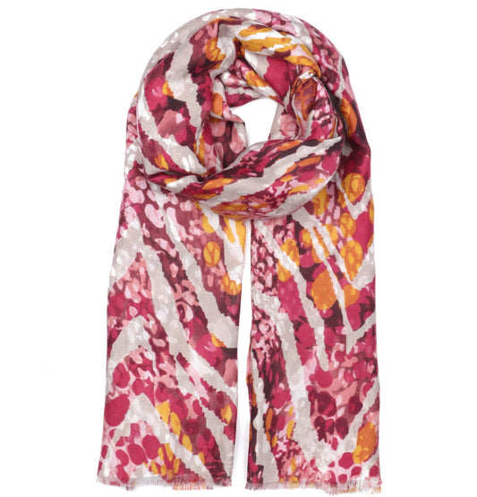 Lightweight animal print scarf in cerise
