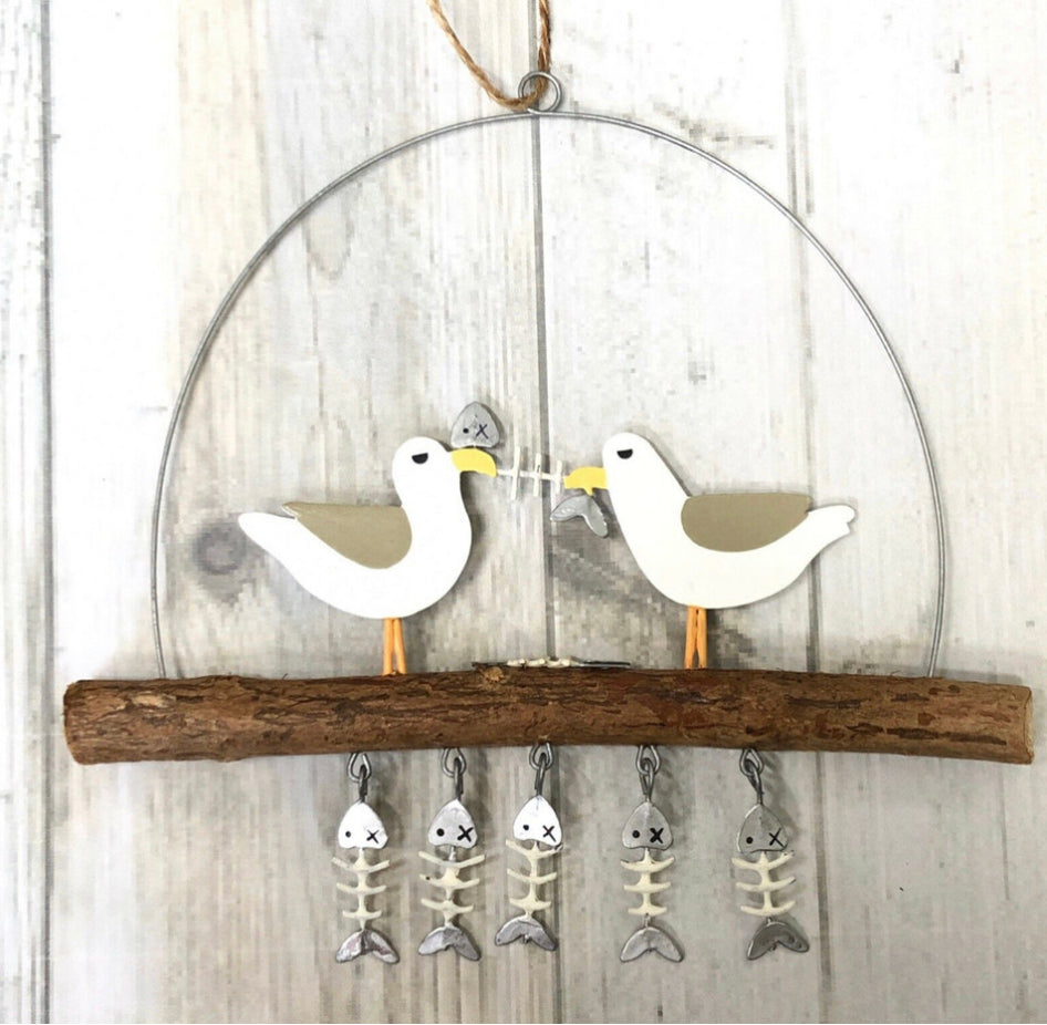 Seagulls sharing platter hanging decoration by Shoeless Joe