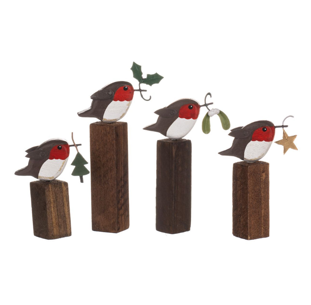 Robins on Blocks standing Christms ornament/ cake topper