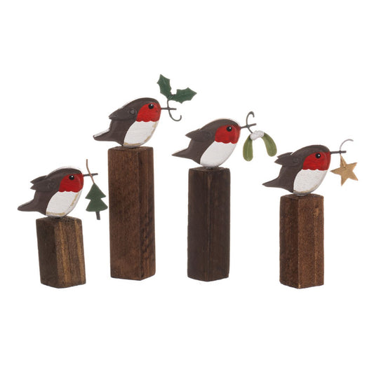 Robins on Blocks standing Christms ornament/ cake topper