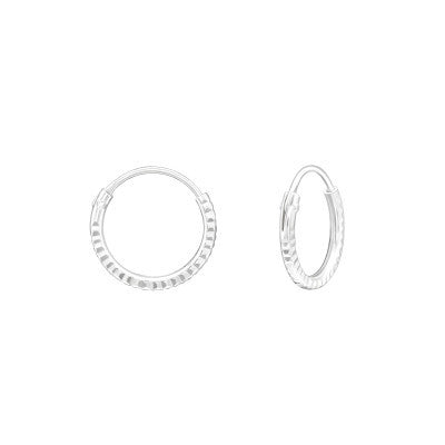 Diamond cut 10mm huggie hoop sterling silver earrings