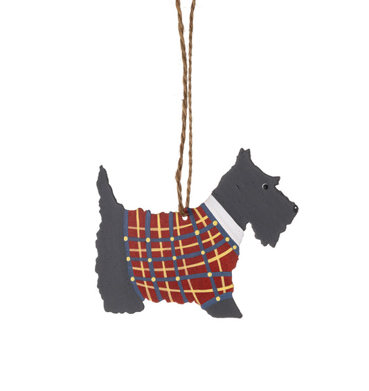 Scottie dog in a tartan coat Christmas decoration
