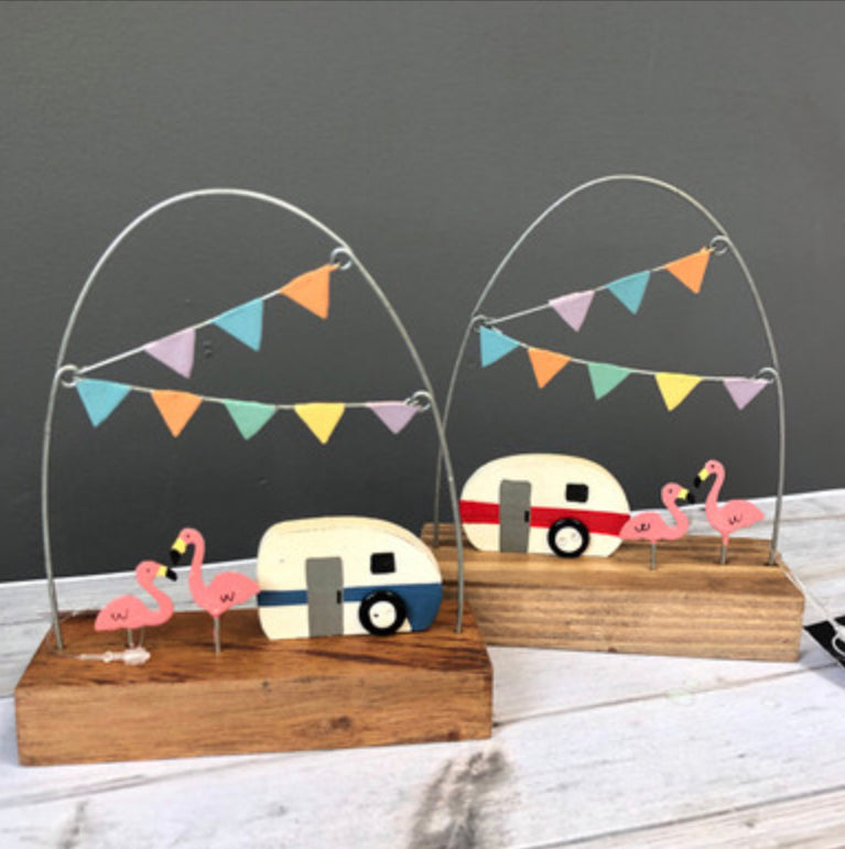 Retro caravan with flamingos by Shoeless Joe