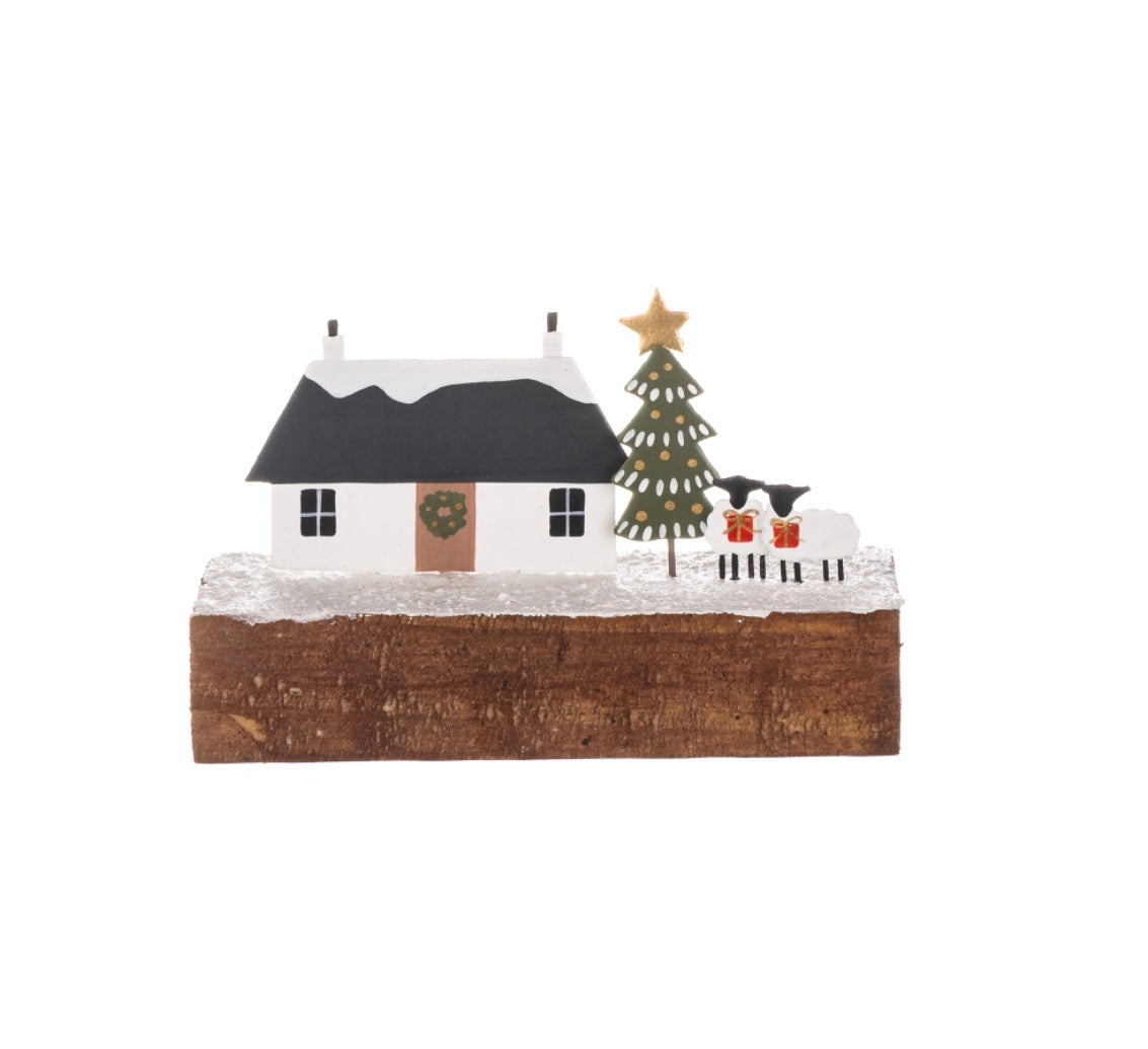 Cottage with Sheep bearing Gifts Christmas ornament