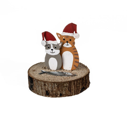 Christmas Cats and Fish standing ornament