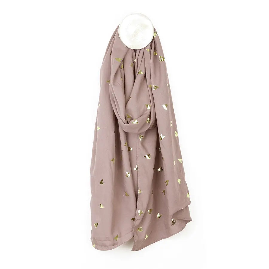 Buff pink and metallic heart print scarf