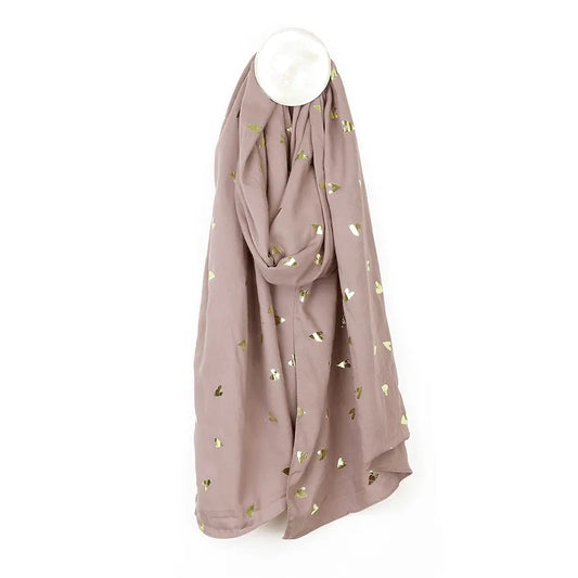Buff pink and metallic heart print scarf
