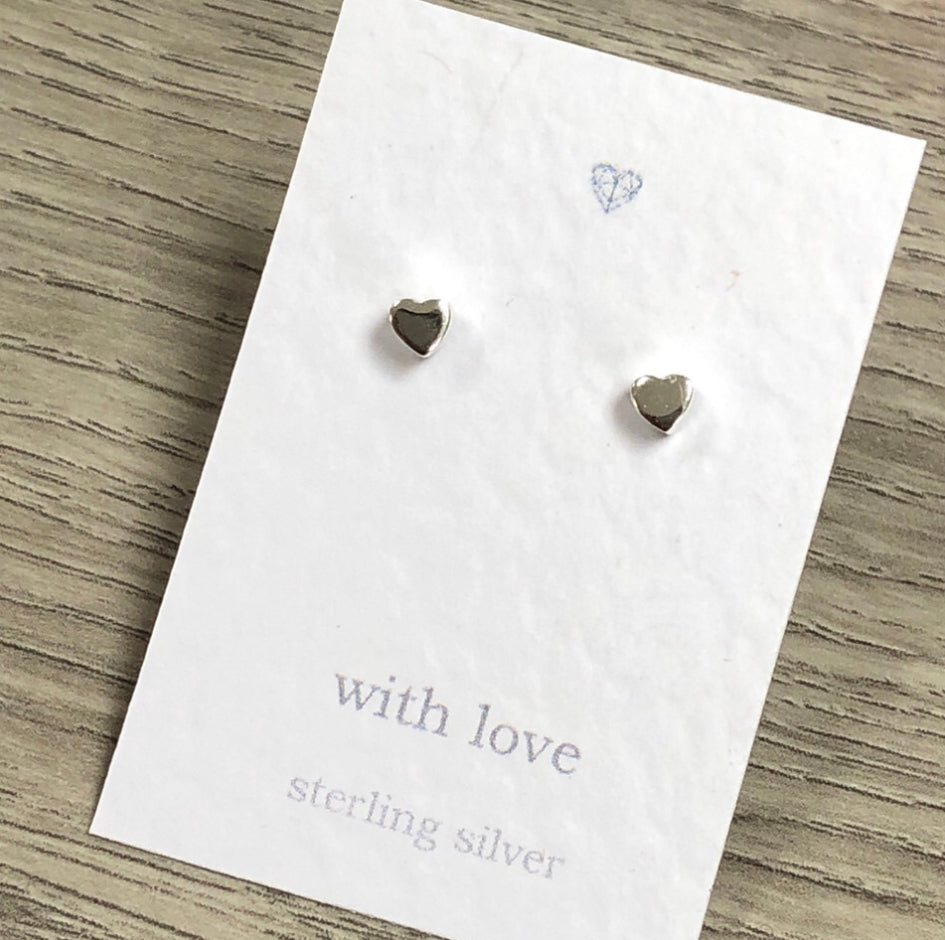 Chunky heart sterling silver stud earrings