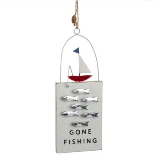 Gone fishing hanging sign by Shoeless Joe.