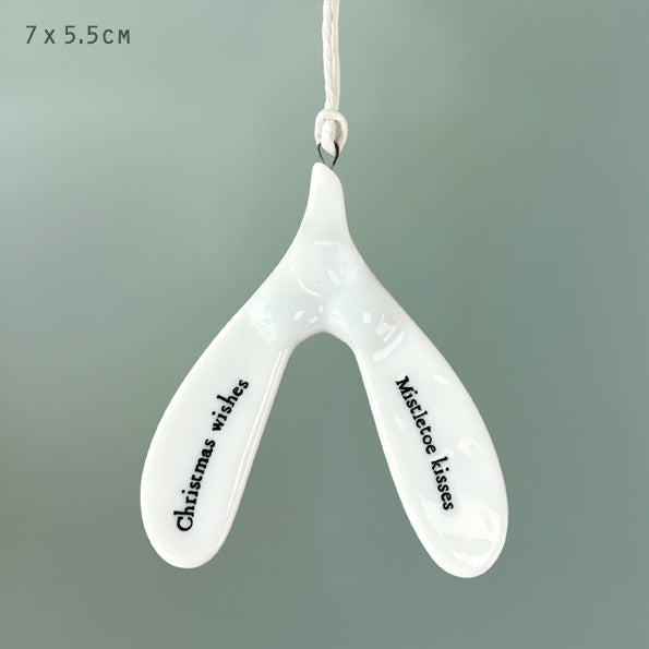 Porcelain mistletoe-Christmas wishes, mistletoe kisses.