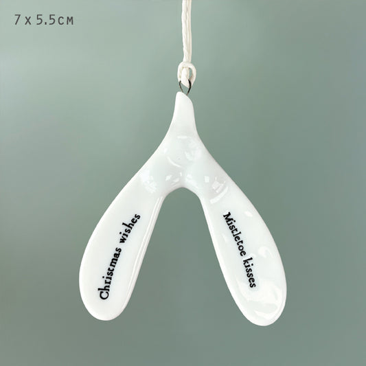 Porcelain mistletoe-Christmas wishes, mistletoe kisses.