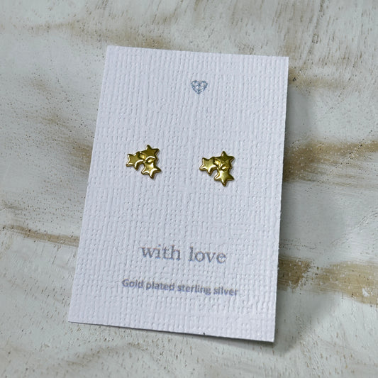 Triple gold star stud earrings