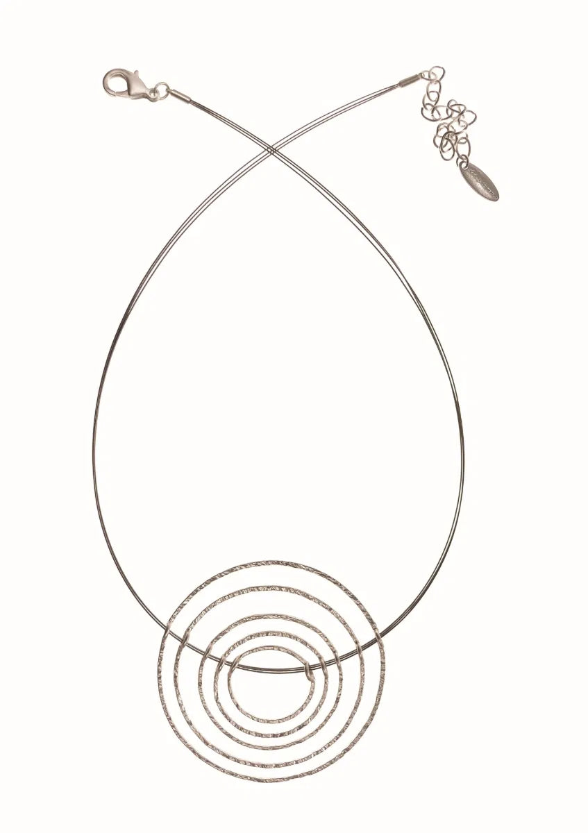Ripple Effect Suspended circles necklace - Matte Silver & Steel