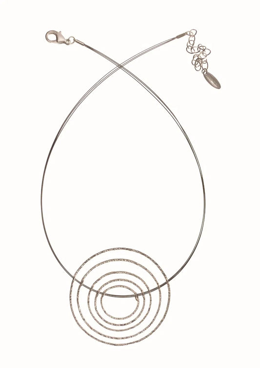 Ripple Effect Suspended circles necklace - Matte Silver & Steel