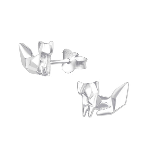 Fox origami sterling silver stud earrings
