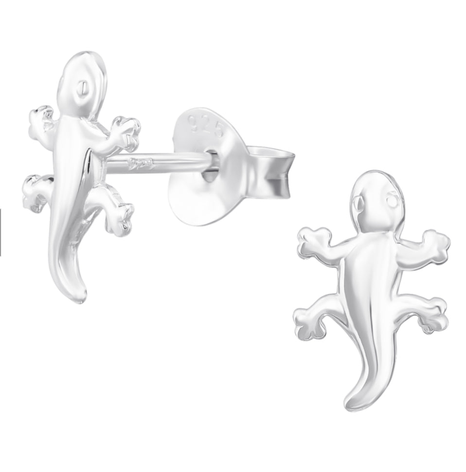 Tiny lizard sterling silver stud earrings