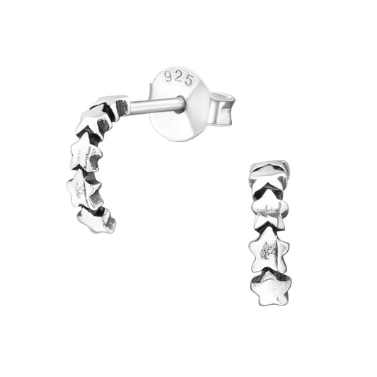 Mini row of stars half huggie hoops (silver)