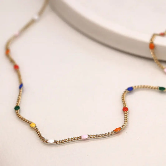 Golden and multicolour enamel station necklace