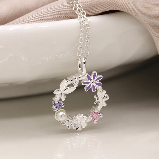 Sterling silver summer meadow circle necklace