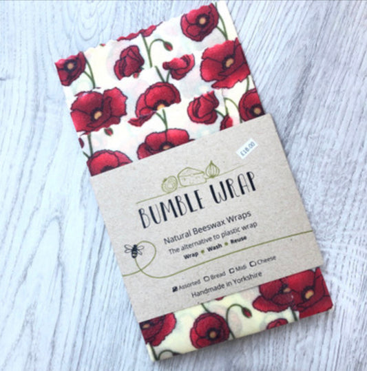 Bumble wrap poppies.  Assorted sizes. Natural beeswax wraps.