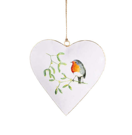 Heart with Robin & Mistletoe Hanging Decorationn