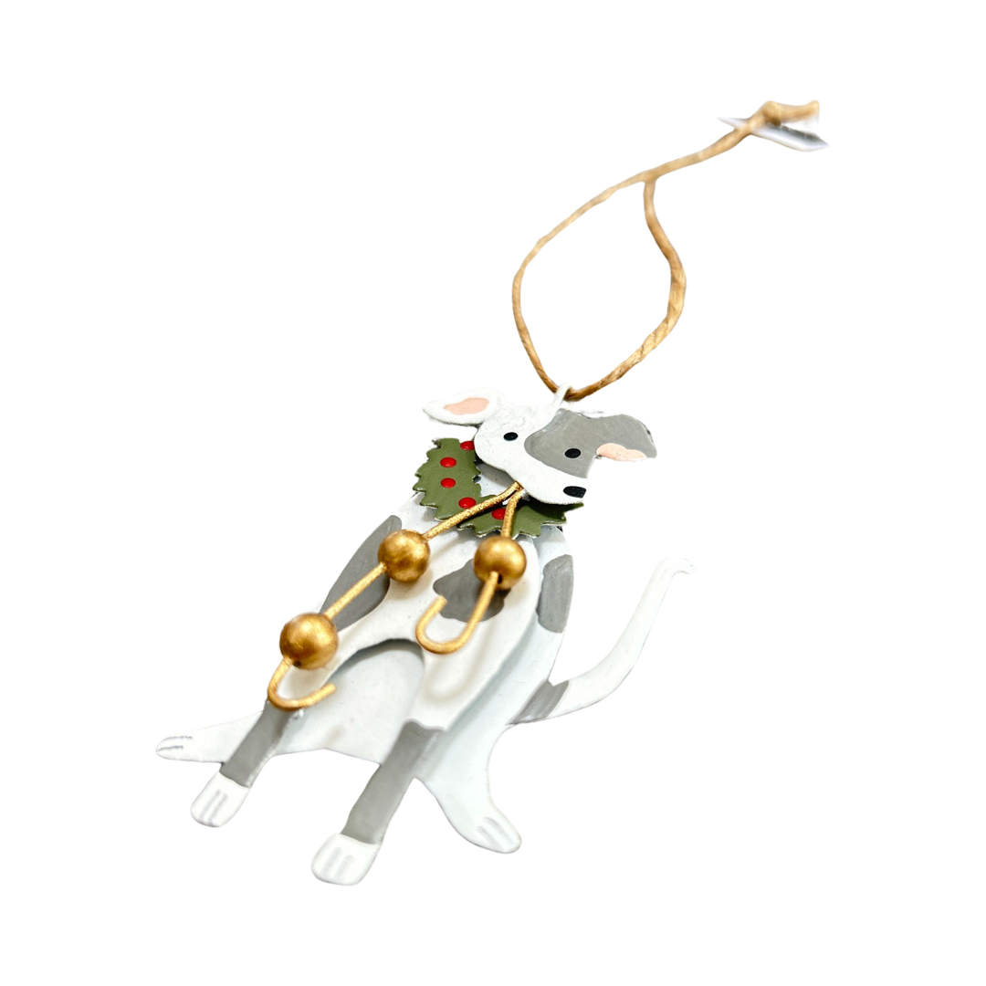 Dog with wreath and baubles Christmas tree ornament
